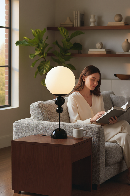 Bety Masa Lambası Siyah Glop Camlı